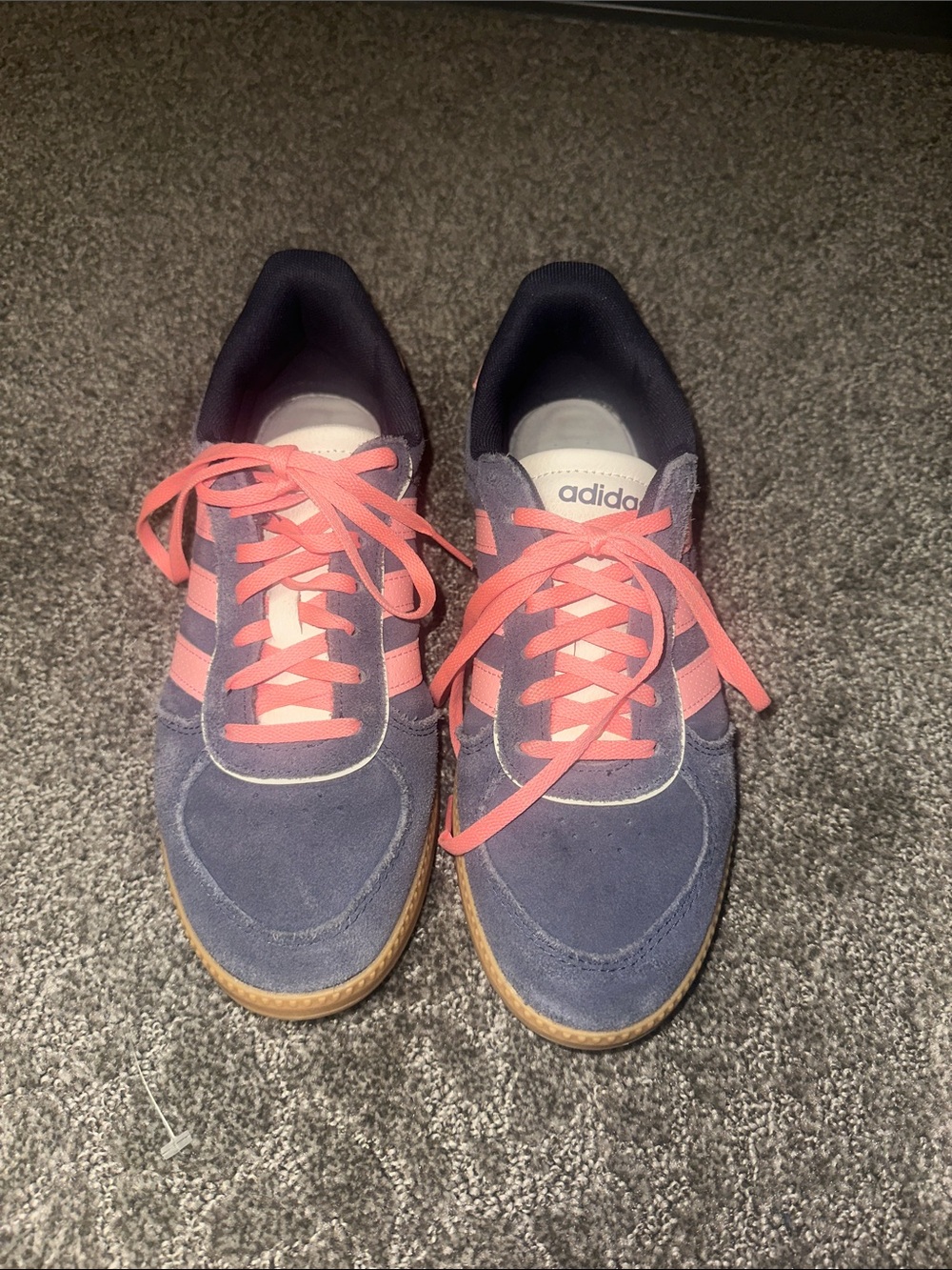 adidas Women's Navy Suede Sneakers with Coral Pink Details